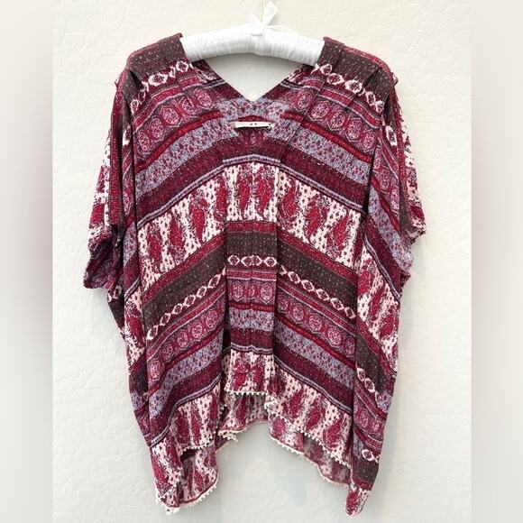 ANTHROPOLOGIE | Chelsea & Violet Boho Tunic Top Red Purple Mixed Print | Small - Picture 1 of 7